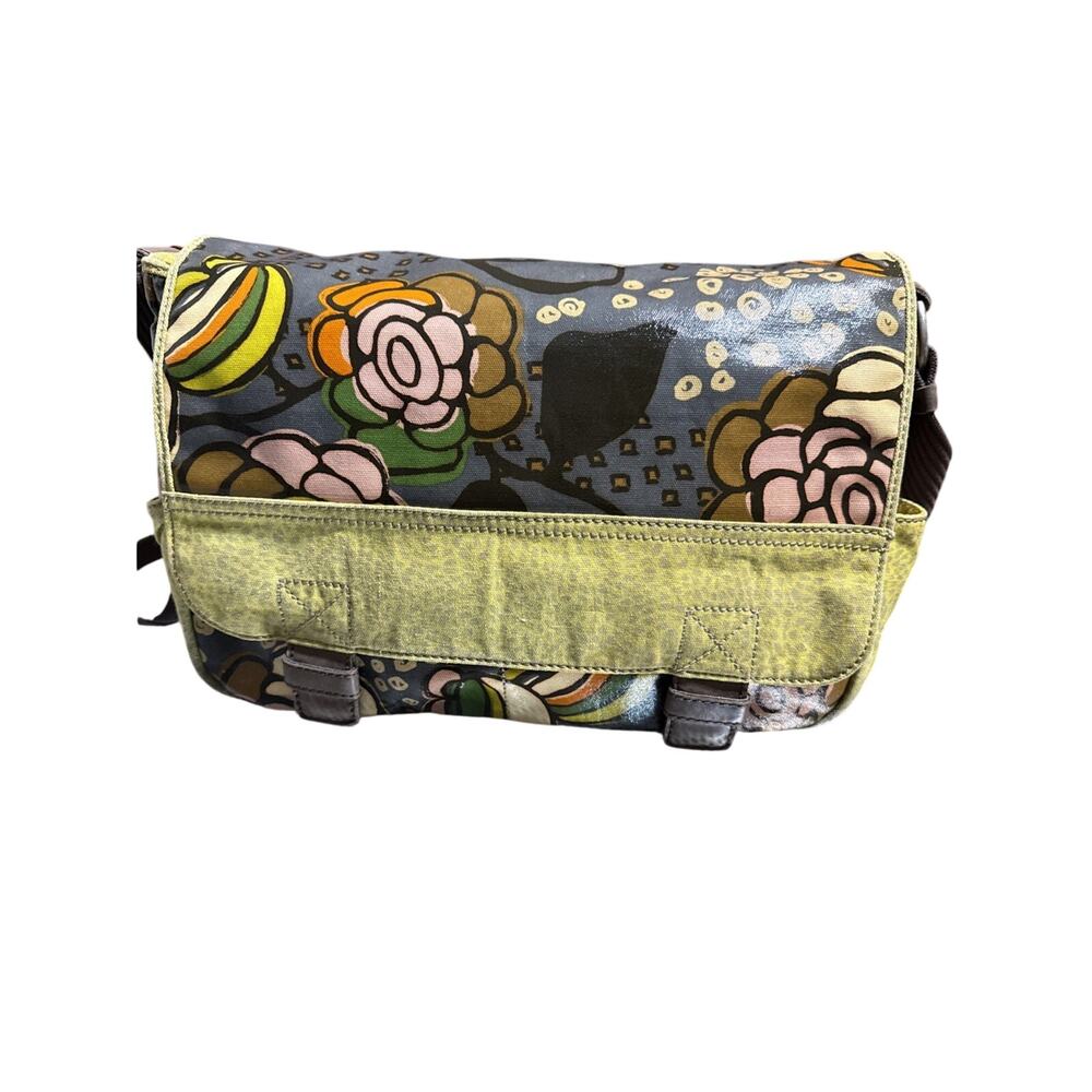 Fossil Key-Per floral coated canvas messenger bag.